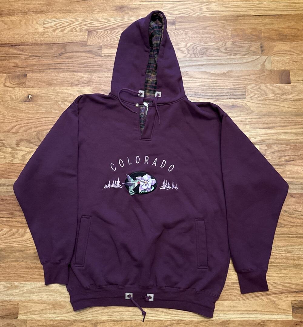 VTG Habitat Wilderness Hoodie Sweatshirt Sz LG Maroon Flannel Lined Pullover